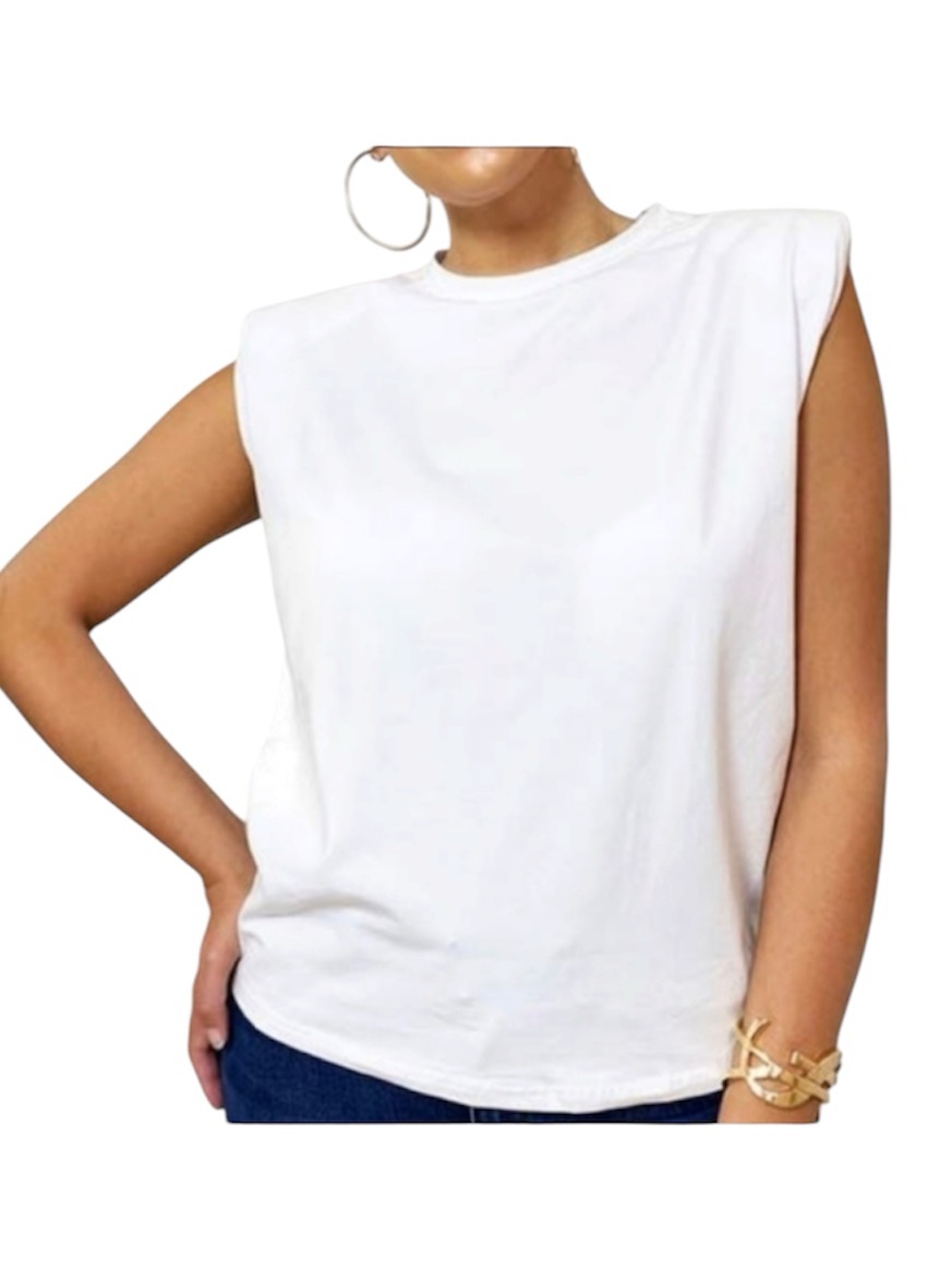 Boutique White Sleeveless Muscle Tee With Shoulder Pads Womens Small
